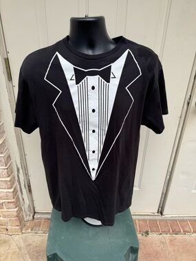 Black Tuxedo Graphic Tee with White Print
